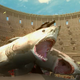 Sharks with laser beams consuming their raptor prey.
